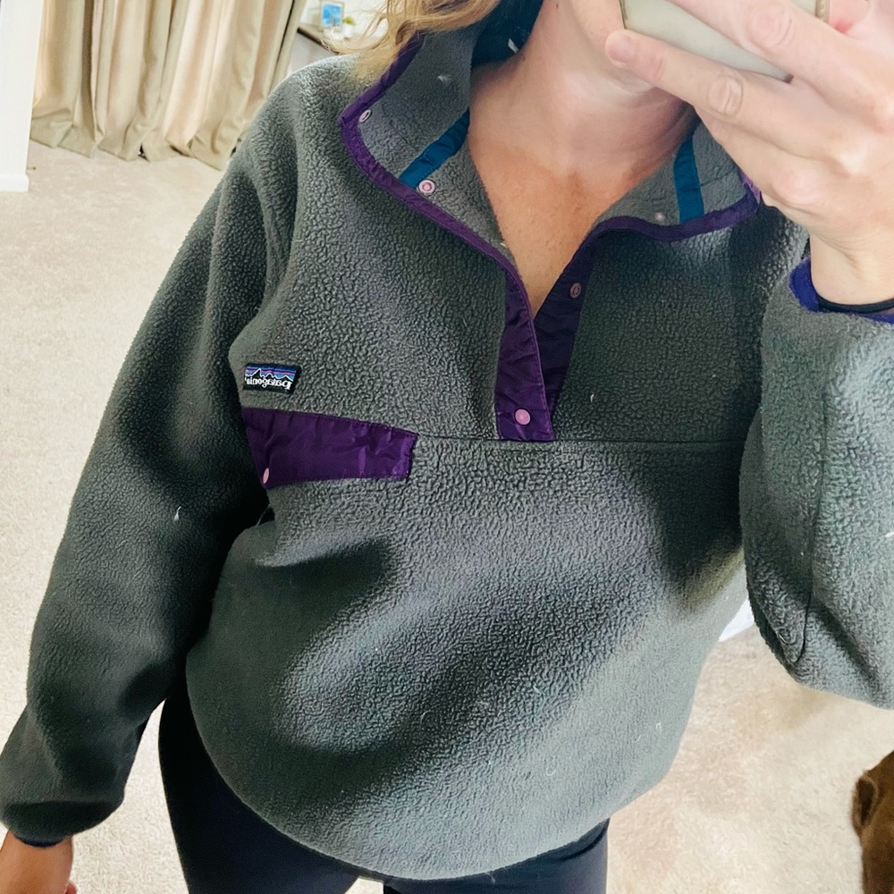 Gray and purple, size M, Patagonia Pullover.